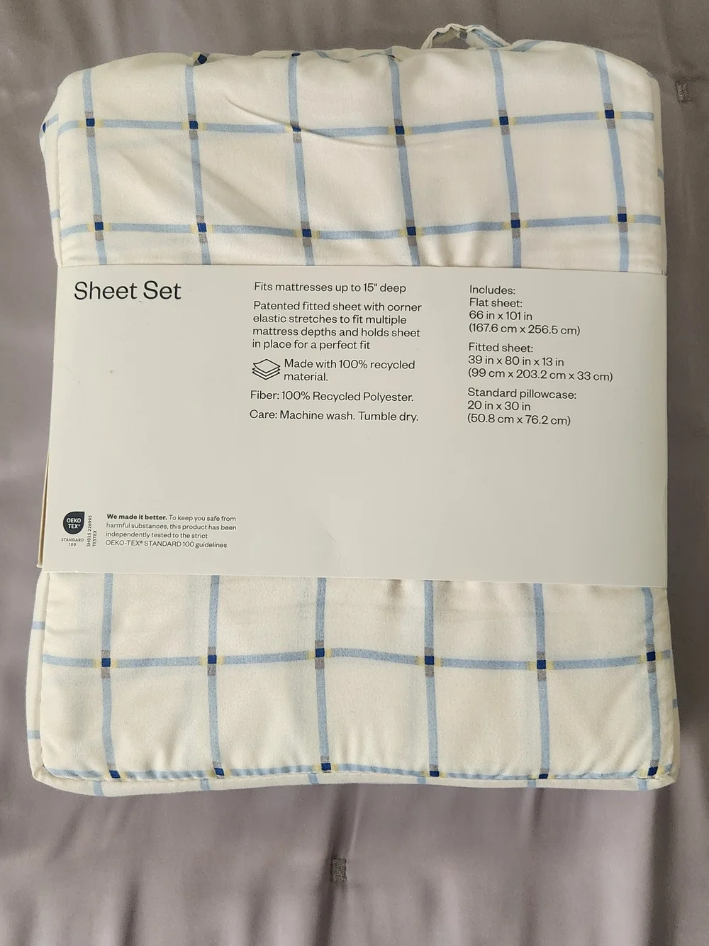 NWT Room Essentials White and Light Blue Windowpane Sheet Set